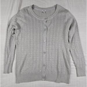 LL Bean Womens Cable Knit Button Cardigan Lightweight Gray Metallic XL